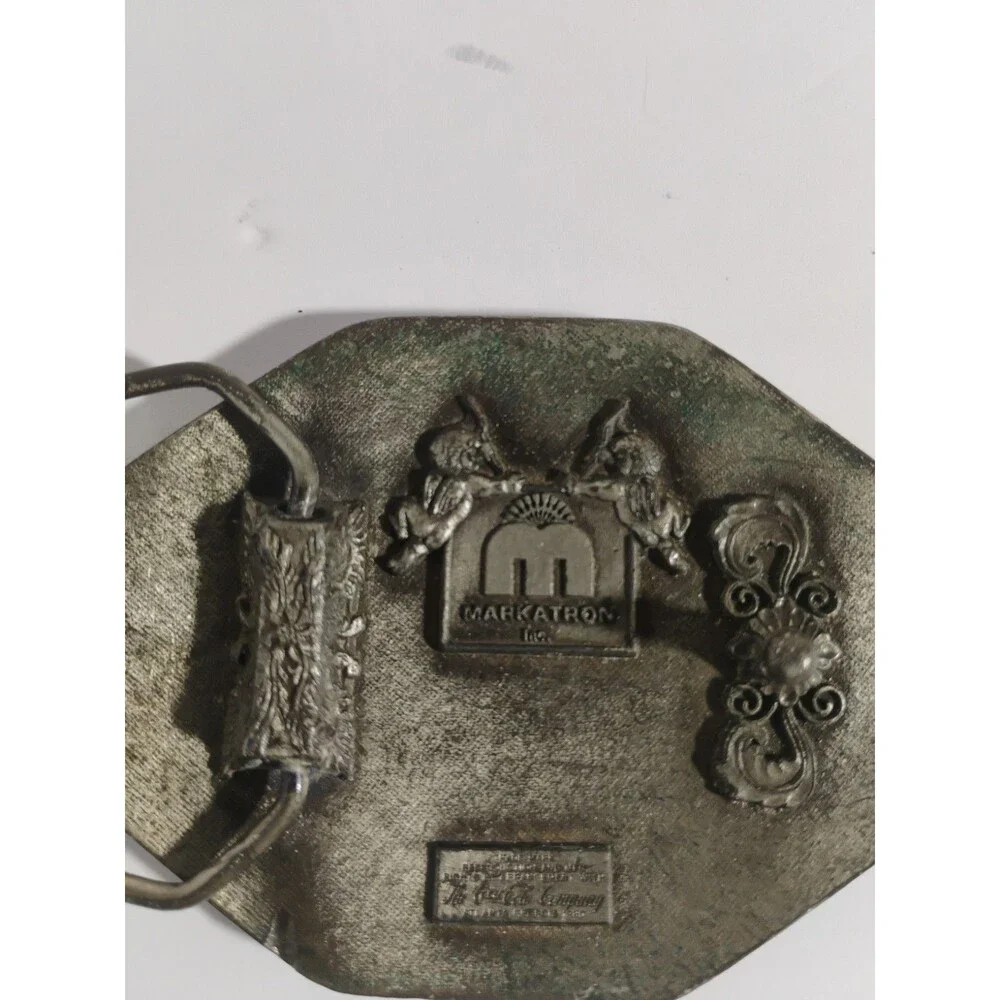 1980 COCA-COLA Belt Buckle Horsedrawn Wagon Coke Collectible Pewter Vintage Rare